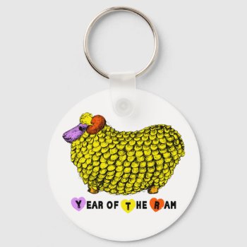 Funny Yellow Ram Chinese Year Zodiac Birthday Rk Keychain by 2015_year_of_ram at Zazzle