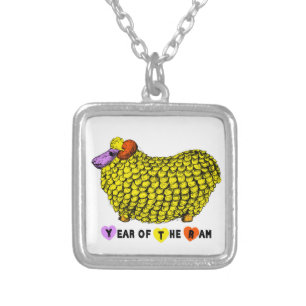 Funny Yellow Ram Chinese Year Zodiac Birthday SqN Silver Plated Necklace
