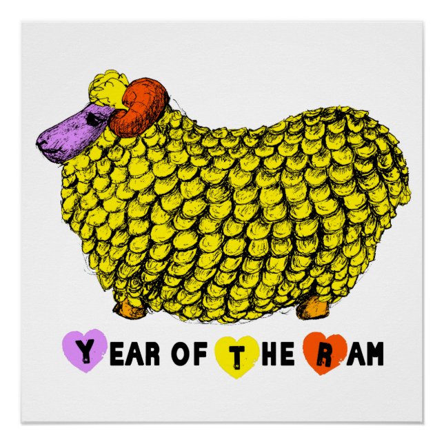 Funny Yellow Ram Chinese Year Zodiac Birthday SqP Poster (Front)