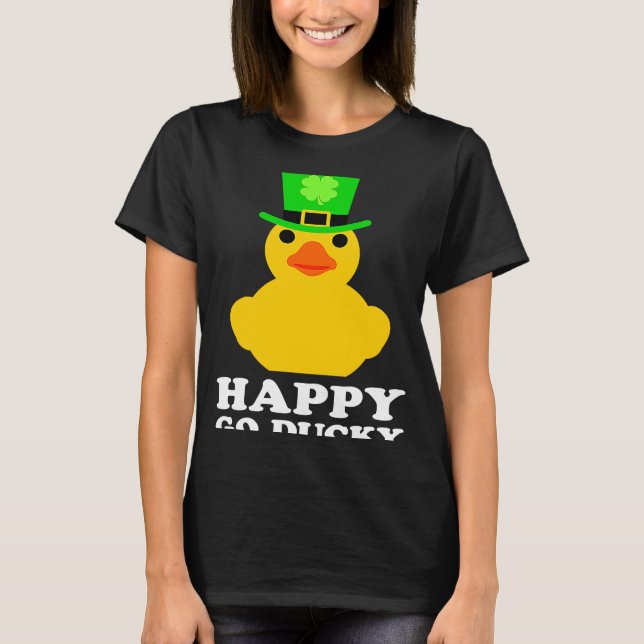 Funny Yellow Rubber Duck Leprechaun Hat St Patrick T-Shirt (Front)