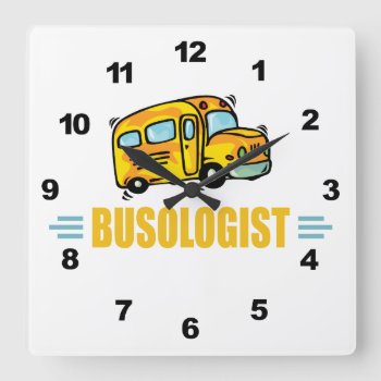 Funny Yellow School Bus Driver Humorous Square Wall Clock by OlogistShop at Zazzle