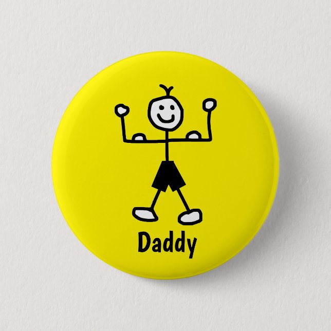 Funny Yellow Strong Man Daddy Cartoon Father's Day Button (Front)