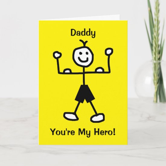 Funny Yellow Strong Man Hero Cartoon Father's Day Card