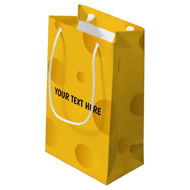 Funny yellow swiss cheese custom print small gift bag (Back Angled)