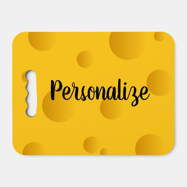 Funny yellow swiss cheese fan personalized stadium seat cushion (Front Horizontal)