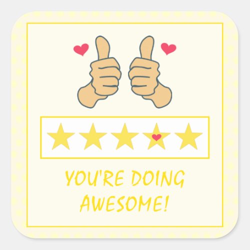 Funny Yellow Thumbs Up Five Star Rating  Square Sticker