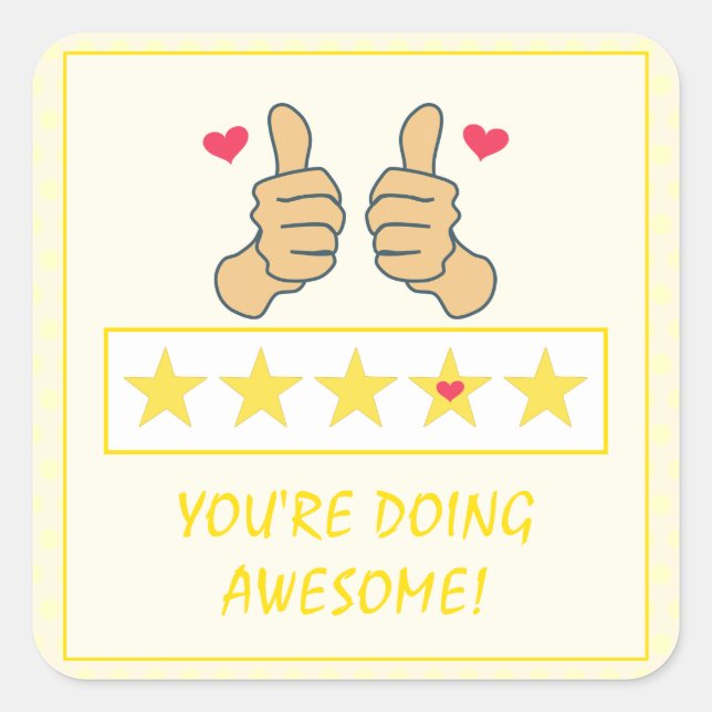 Funny Yellow Thumbs Up Five Star Rating  Square Sticker (Front)