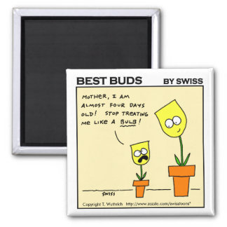 Funny Yellow Tulips Mother and Daughter Cartoon Magnet