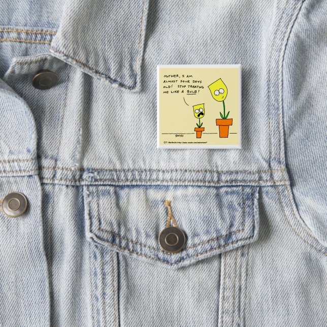 Funny Yellow Tulips Parenting Cartoon Humor Button (In Situ)