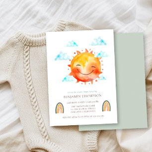 Funny Yellow Watercolor Sunshine Boho Baby Shower Invitation