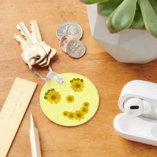 Funny Yellow Wildflower Smile Keychain