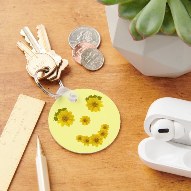 Funny Yellow Wildflower Smile Keychain (Desk)