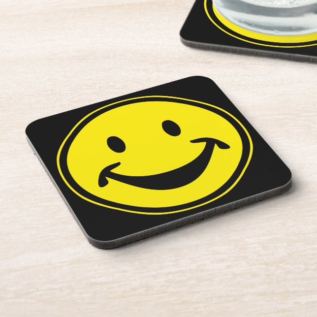 Funny yellow + your backg. & ideas beverage coaster (Left Side)