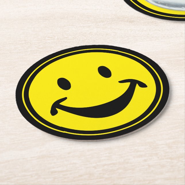 Funny yellow + your backg. & ideas round paper coaster (Angled)