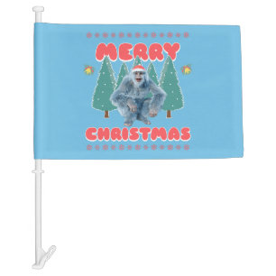 Funny Yeti - Merry Christmas Car Flag