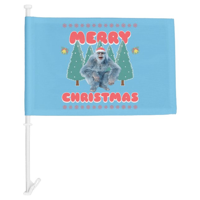 Funny Yeti - Merry Christmas Car Flag (Front)
