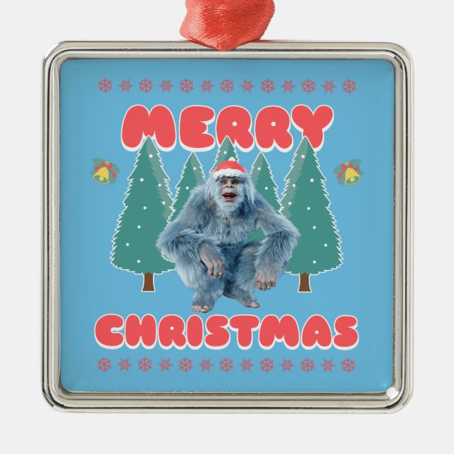 Funny Yeti - Merry Christmas Metal Ornament (Front)