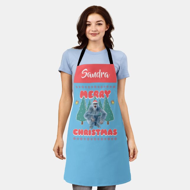 Funny Yeti - Merry Christmas Personalized Apron (Worn)