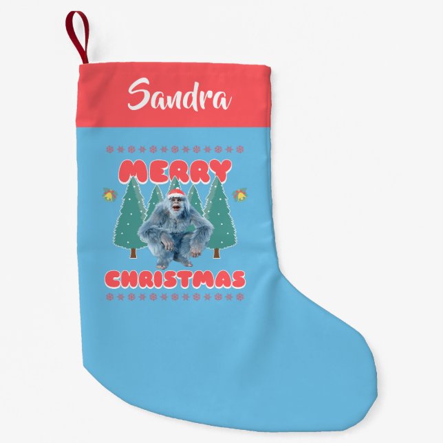 Funny Yeti - Merry Christmas Personalized Small Christmas Stocking (Front)