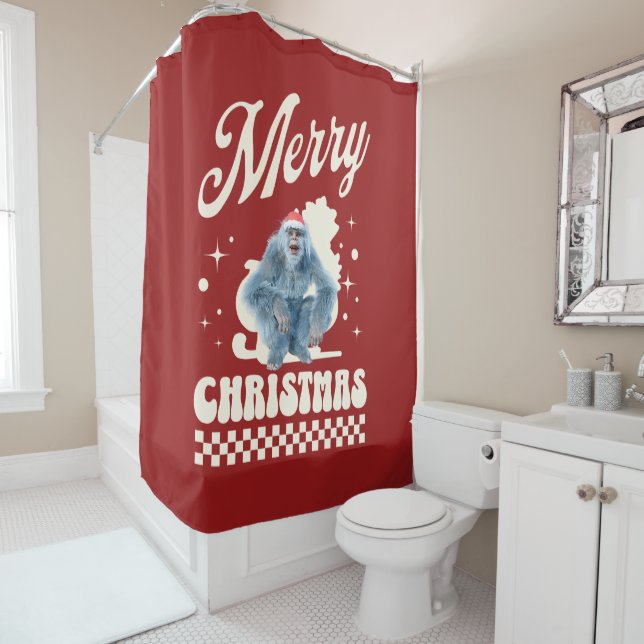 Funny Yeti - Merry Christmas Shower Curtain (In Situ)