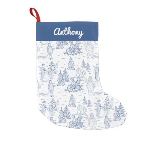 Funny Yeti Monsters Antique Winter Toile Pattern Small Christmas Stocking