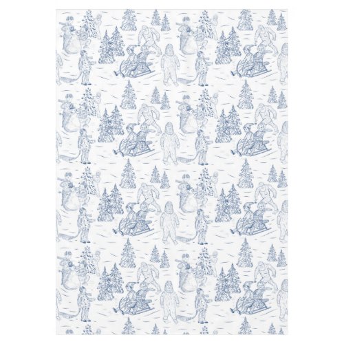 Funny Yeti Monsters Antique Winter Toile Pattern Tablecloth