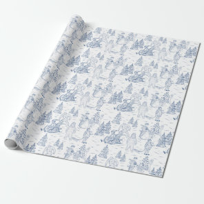 Funny Yeti Monsters Antique Winter Toile Pattern Wrapping Paper