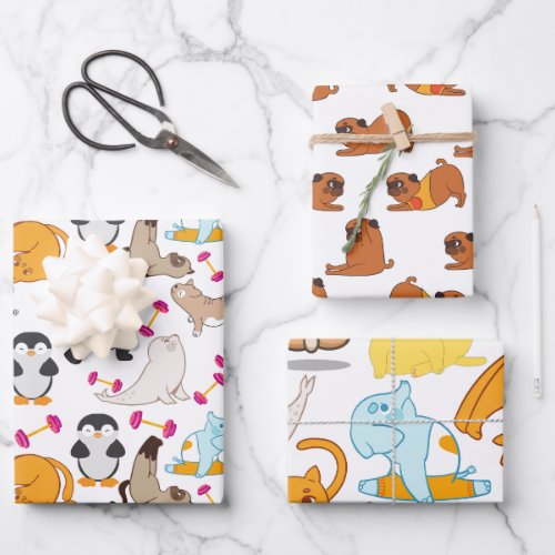 funny yoga animals pattern wrapping paper sheets