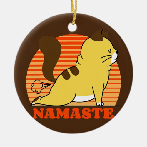 Funny Yoga Cat Namaste Stretch  Ceramic Ornament