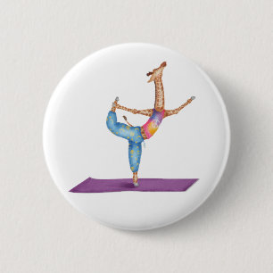 Funny yoga giraffe round badge button