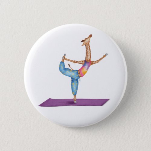 Funny yoga giraffe round badge button