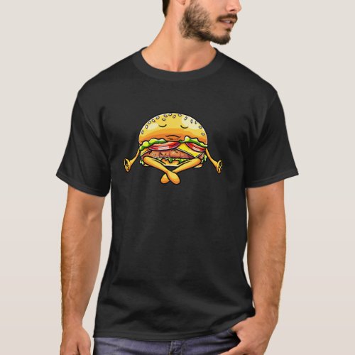 Funny Yoga Hamburger Meditation Humor Fast Food T-Shirt