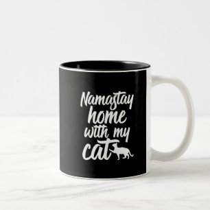 Funny Yoga Kitten Lover Namastay Home With My Cat Two-Tone Coffee Mug