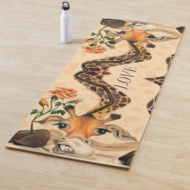 Funny Yoga Mat with Romantic Giraffe with Rose (In Situ)