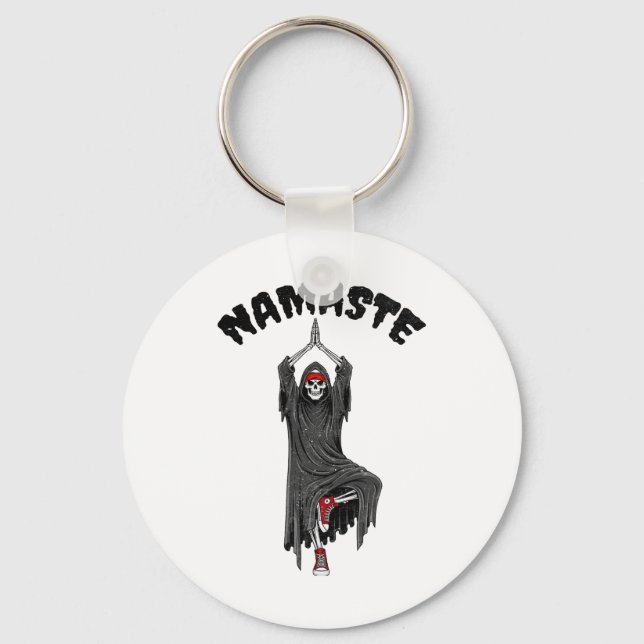 Funny Yoga Namaste Halloween Skeleton Reaper Tree  Keychain (Front)