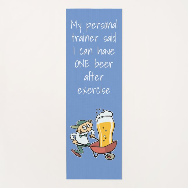 Funny Yoga Only One Beer Personal Trainer Cartoon Yoga Mat (Front)