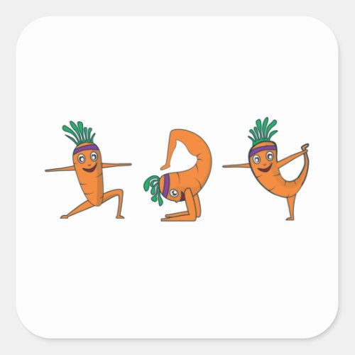Funny Yoga Pose Cute Carrot Square Sticker