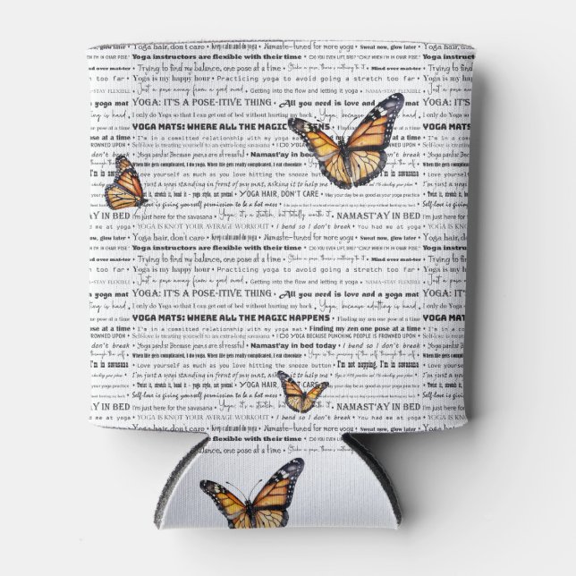 Funny Yoga Puns and Butterflies Can Cooler (Front)