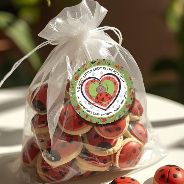 Funny Yoga Stretch Ladybug Heart Baby Shower  Classic Round Sticker (Funny Yoga Stretch Ladybug Heart Baby Shower Classic Round Sticker)