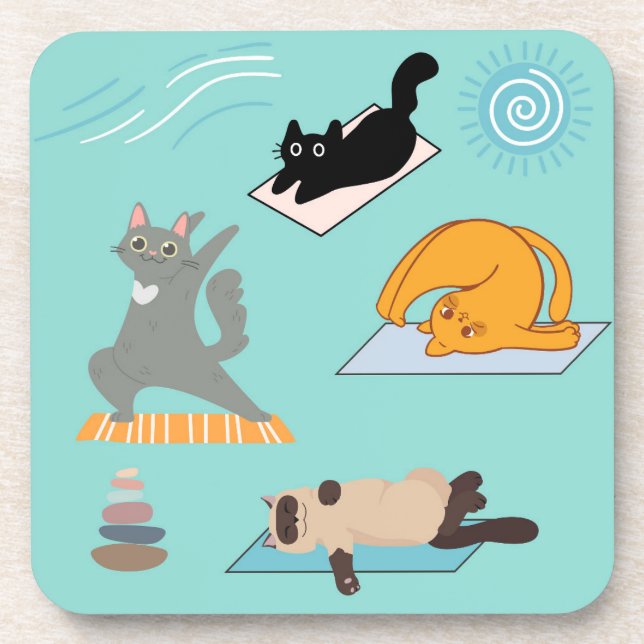 Funny Yoga with Cats Beverage Coaster (Front)