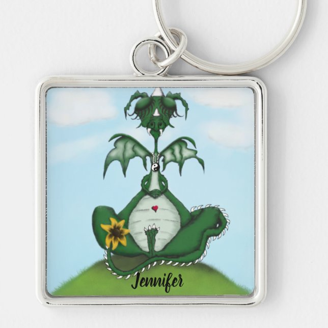 Funny Yogi Dragon Painting Keychain (Front)