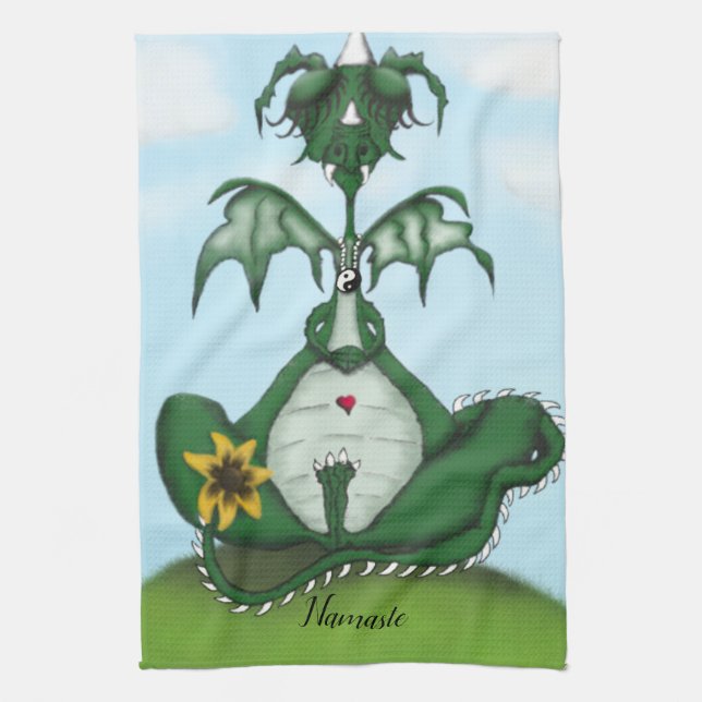 Funny Yogi Dragon Painting Kitchen Towel (Vertical)