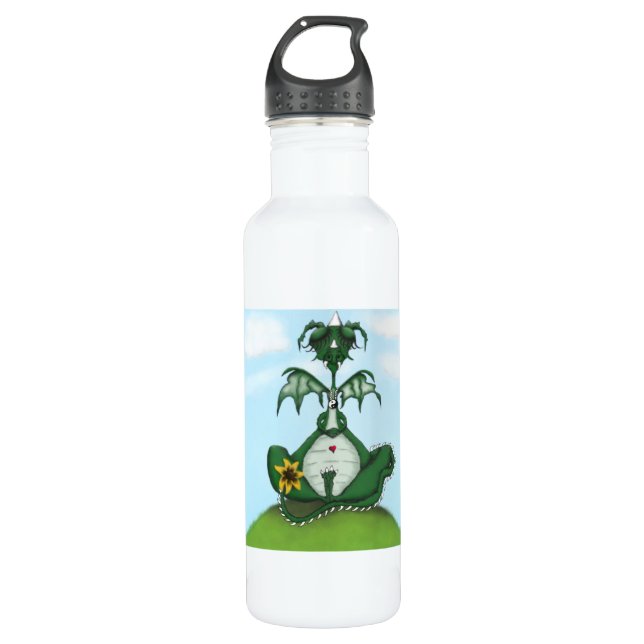 Funny Yogi Dragon Painting Stainless Steel Water Bottle (Front)