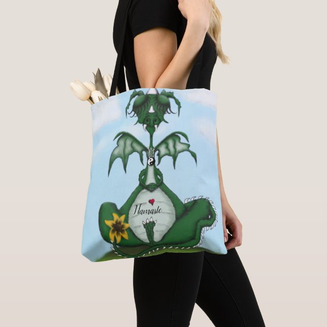Funny Yogi Dragon Painting Tote Bag (Close Up)