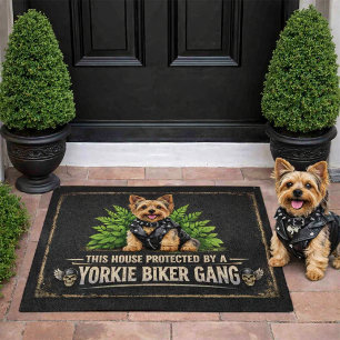 Funny Yorkie Biker Dog Welcome Doormat