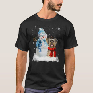 Funny Yorkie Dog Christmas Snowman Christmas Pajam T-Shirt