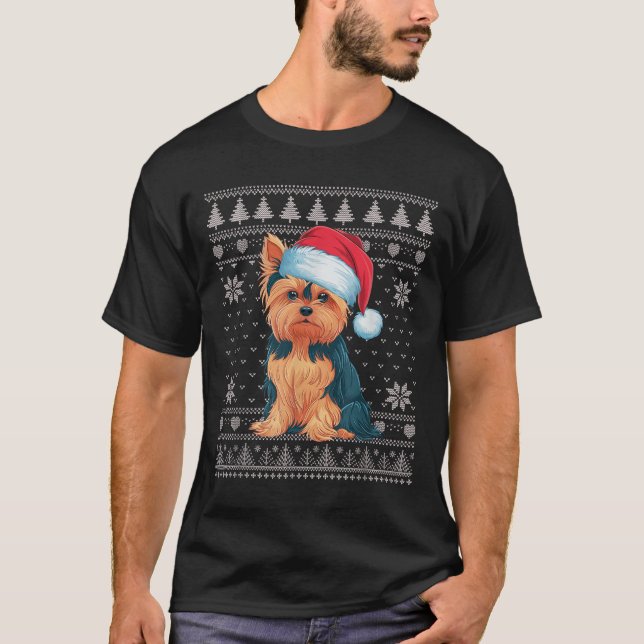Funny Yorkie Dog Ugly Christmas Sweater Santa Xmas (Front)