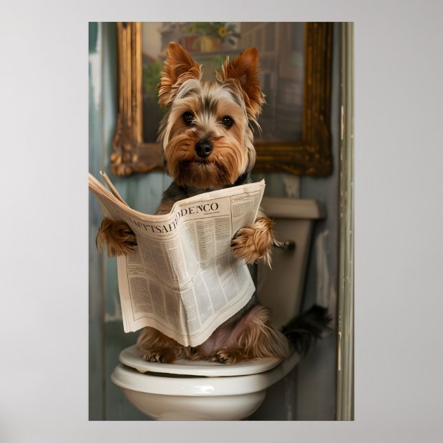 Funny Yorkshire Terrier Bathroom Print, Dog Poster (Front)