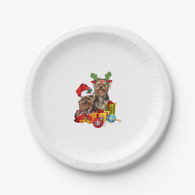 Funny Yorkshire Terrier christmas  Paper Plates (Front)