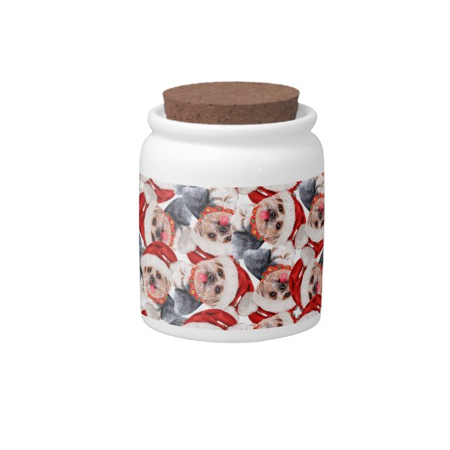 Funny Yorkshire Terrier Christmas Pattern Candy Jar (Front)